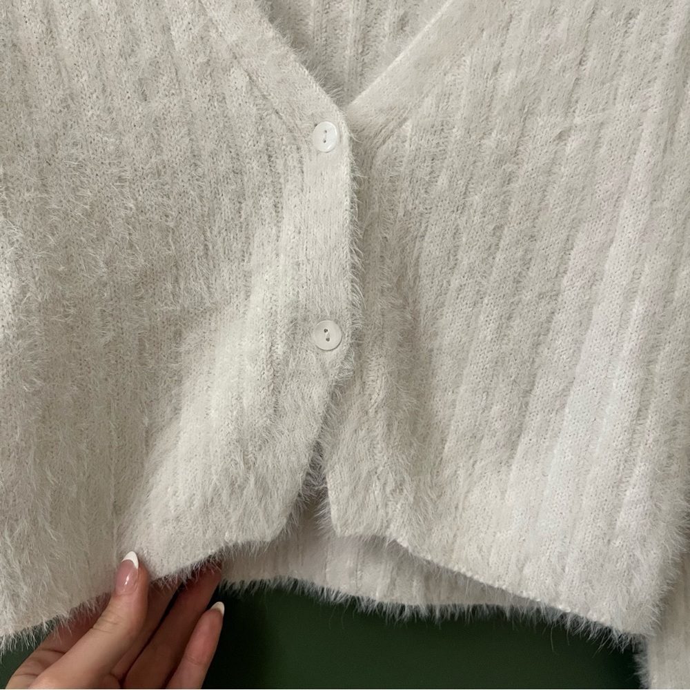 Garage White Fuzzy Women's Cardigan - Picture 3 of 8